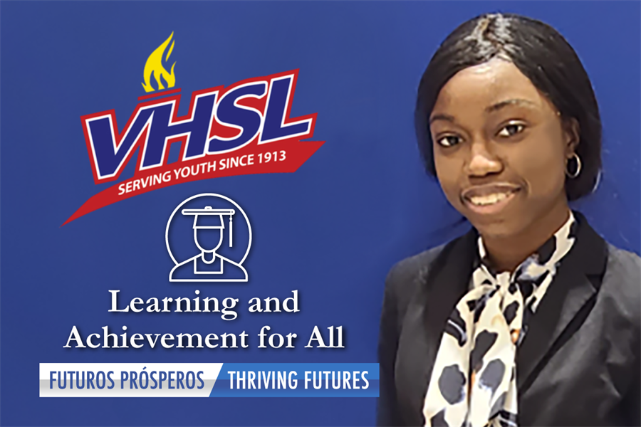 VHSL logo with headshot of Ashleigh Clyde. Learning and Achievement for All.