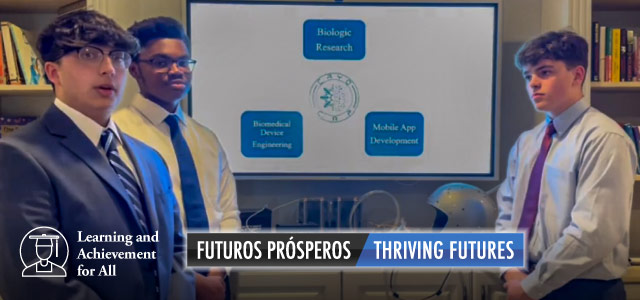 Three PWCS students standing in a room