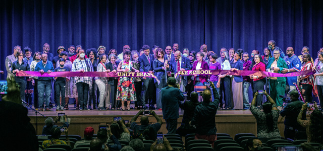 Ribbon-cutting at the renaming ceremony for Unity Braxton Middle School