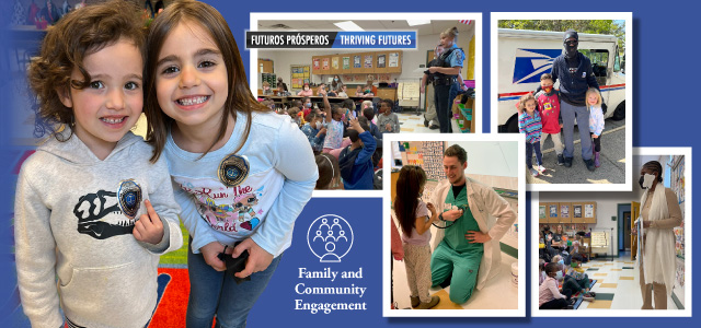 Collage of adults speaking to students at Rockledge Elementary School