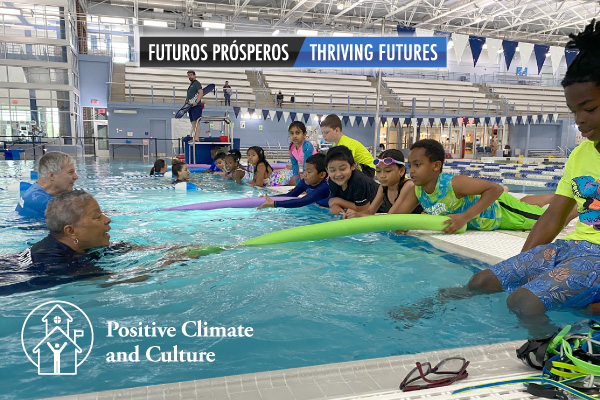 Kids in the pool at the Aquatics Center.