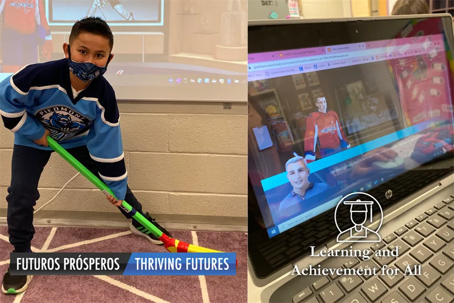 Kid wearing hockey outfit while holding a hockey stick