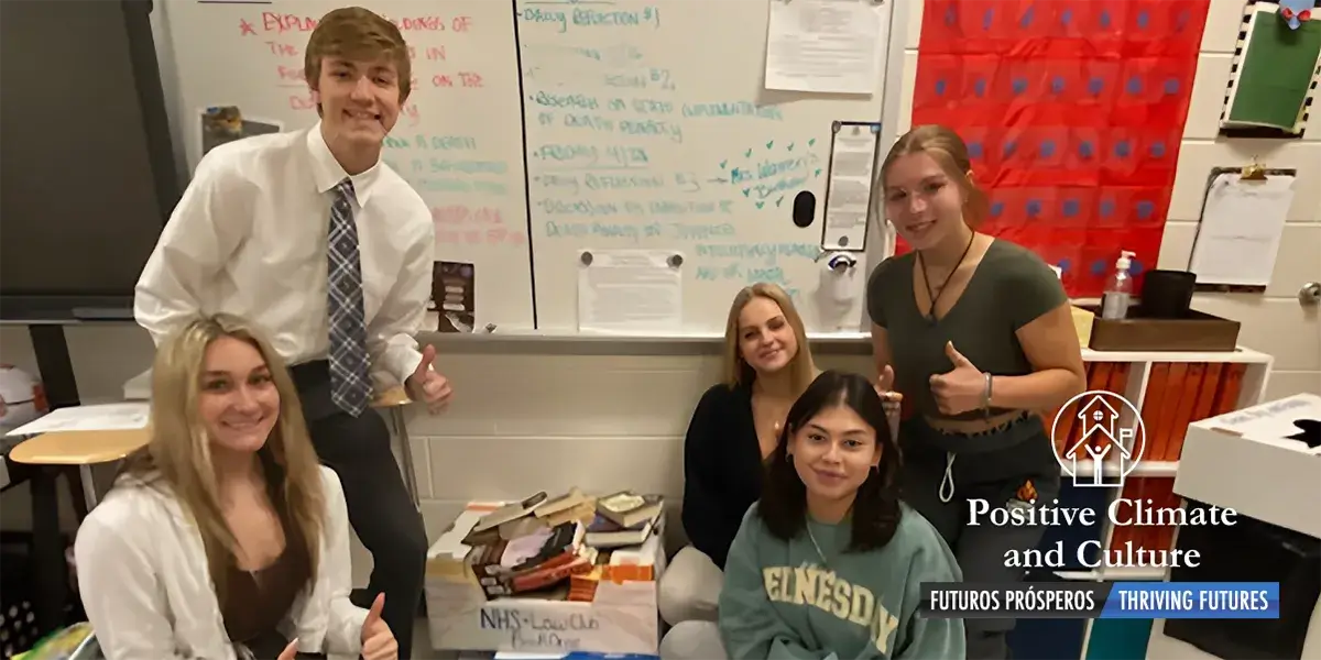 Five students in a classroom