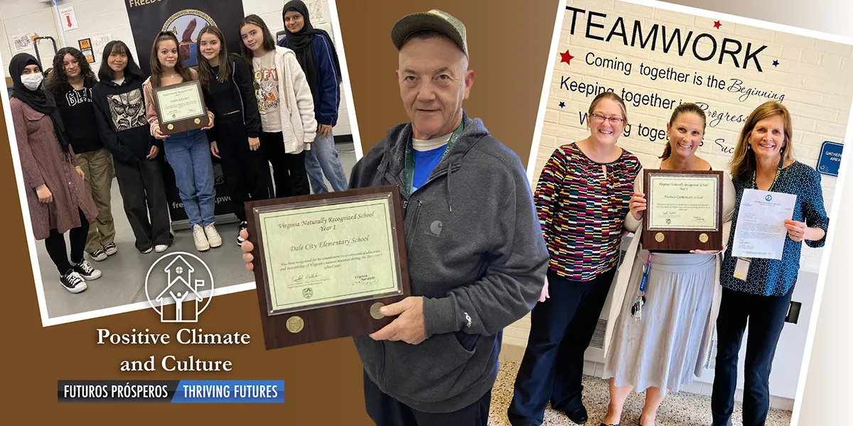 Staff members holding their Virginia Naturally Schools plaque