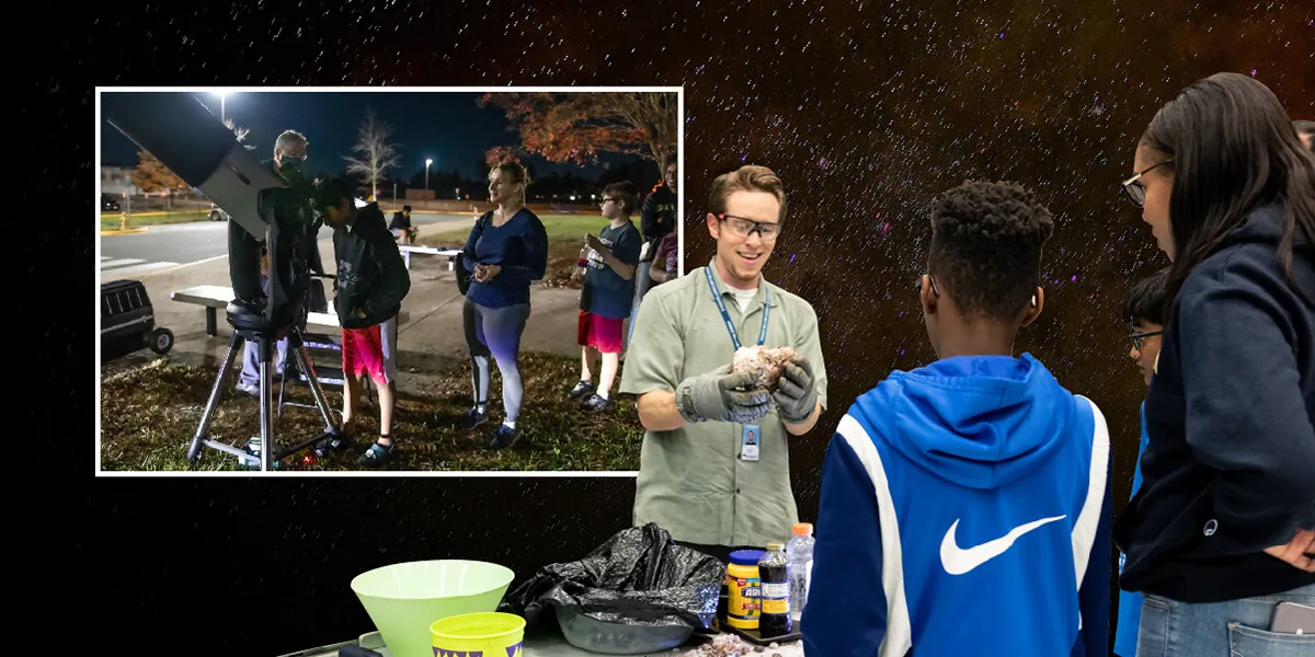 Students and families participating in Astronomy Night
