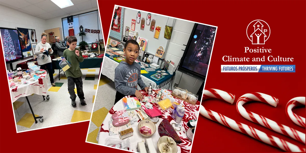 Students selecting holiday gifts in exchange for SWAG bucks