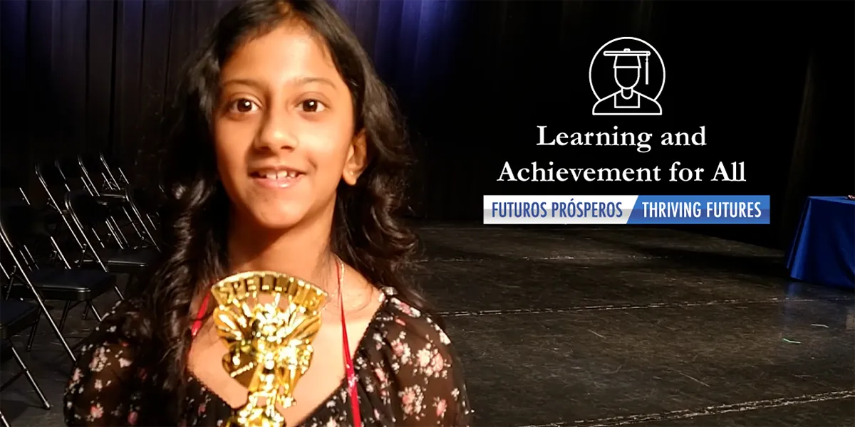 Alvey Elementary School fourth grader Siya Sampath with trophy