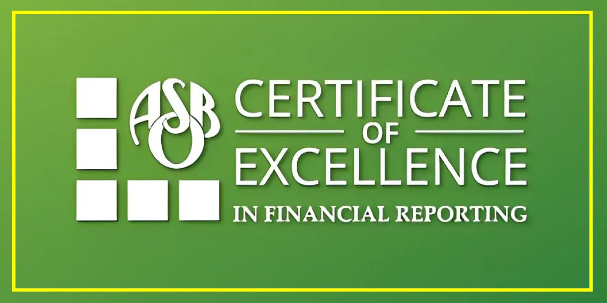 ASBO certificate of excellence in financial reporting logo-WB.webp