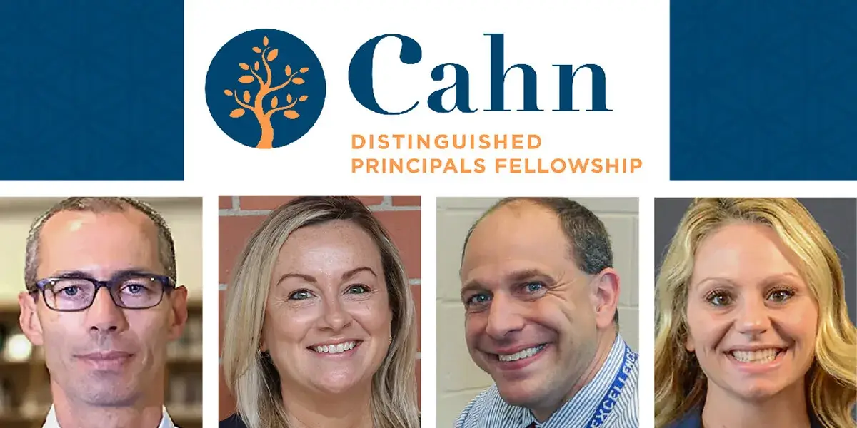 Cahn Distinguished Principals logo with the photos of the four 2023 PWCS winners: Neil Beech, Marisa Miranda, Mark Marinoble, and Alyse Zeffiro