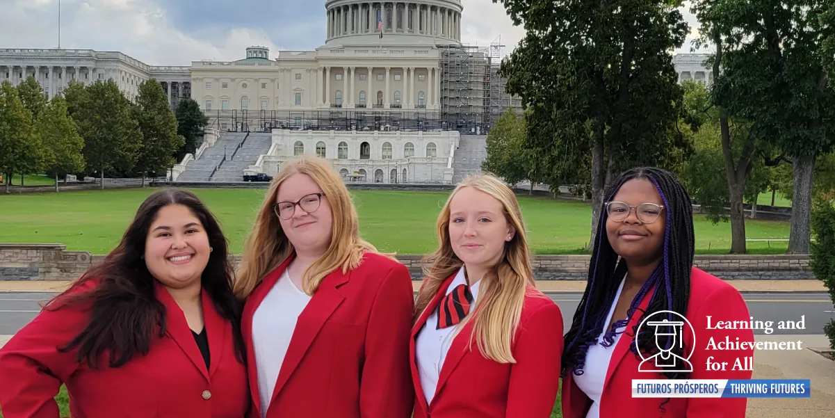 Photo of Patriot students in front of the Capitol