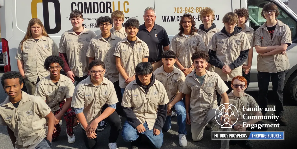 Group of students with owner of Comdor LLC