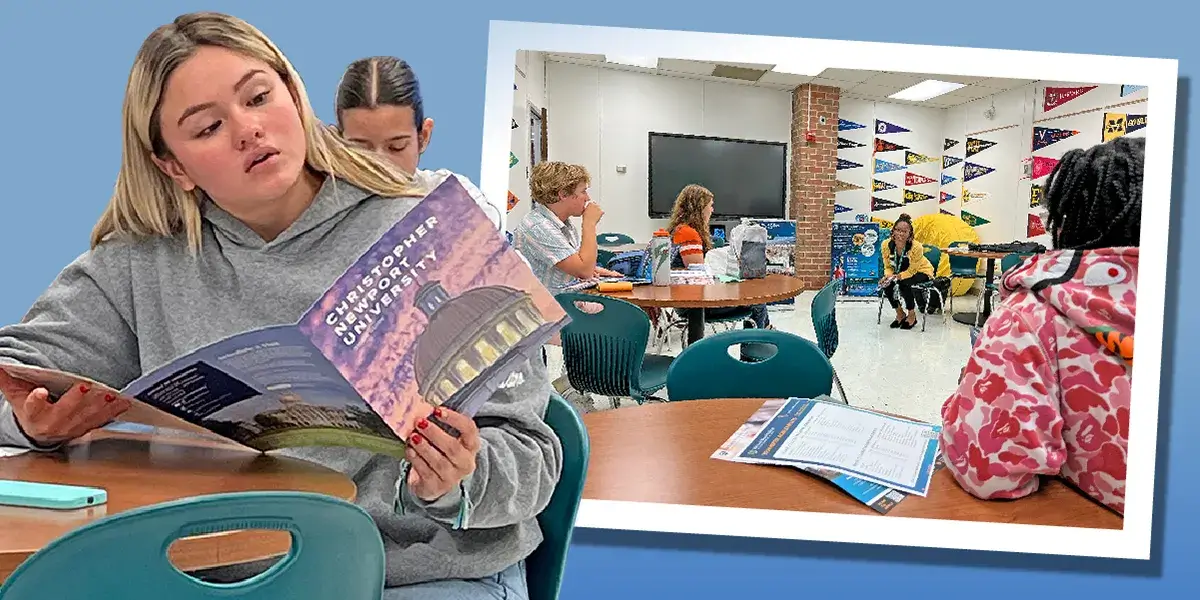 Collage of photos of high school students learning about college and other postsecondary secondary opportunities