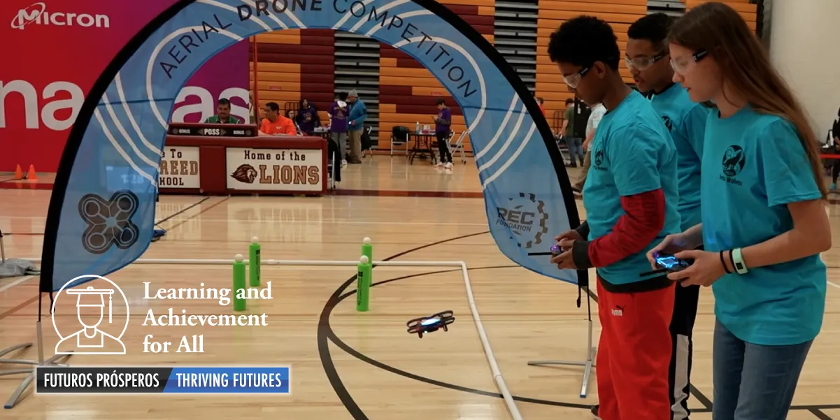 Students flying a drone