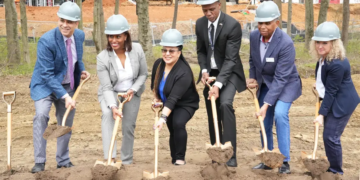 Superintendent and elected officials participate in a ceremonial groundbreaking