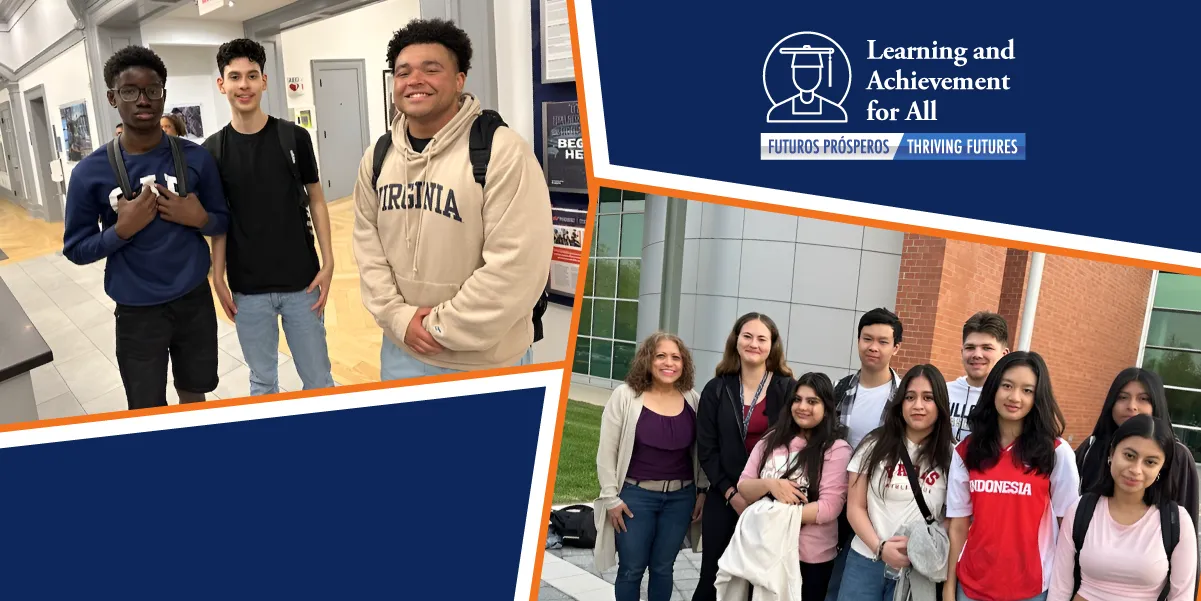 Two photos of students who visited the University of Virginia