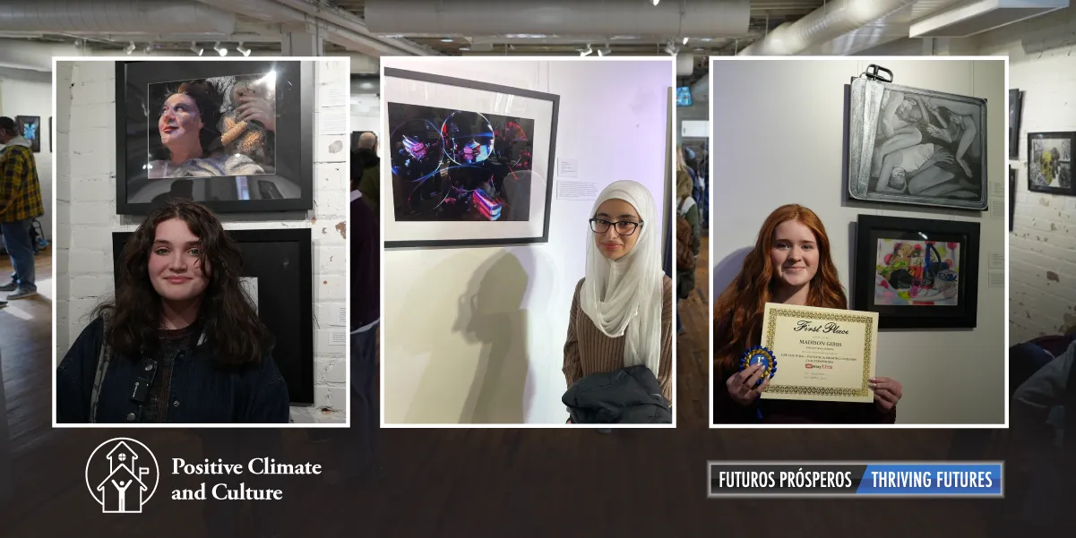 PWCS students standing next to their artwork at the ARTfactory’s 21st annual Off the Wall Art Exhibit Competition