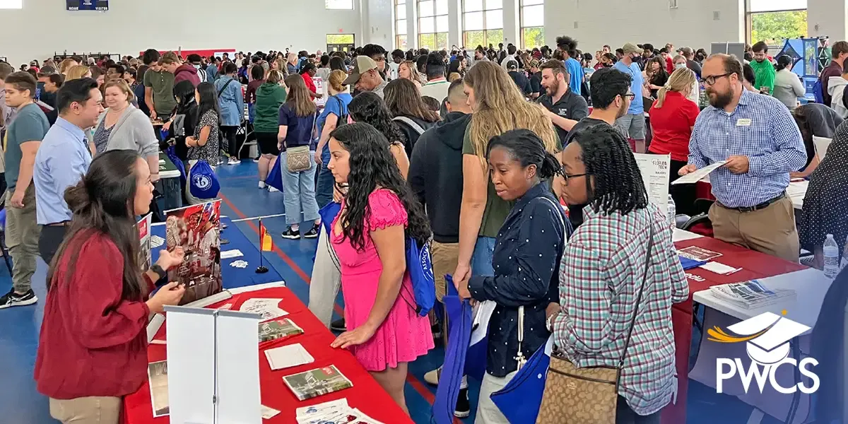 Students and families attending a college fair