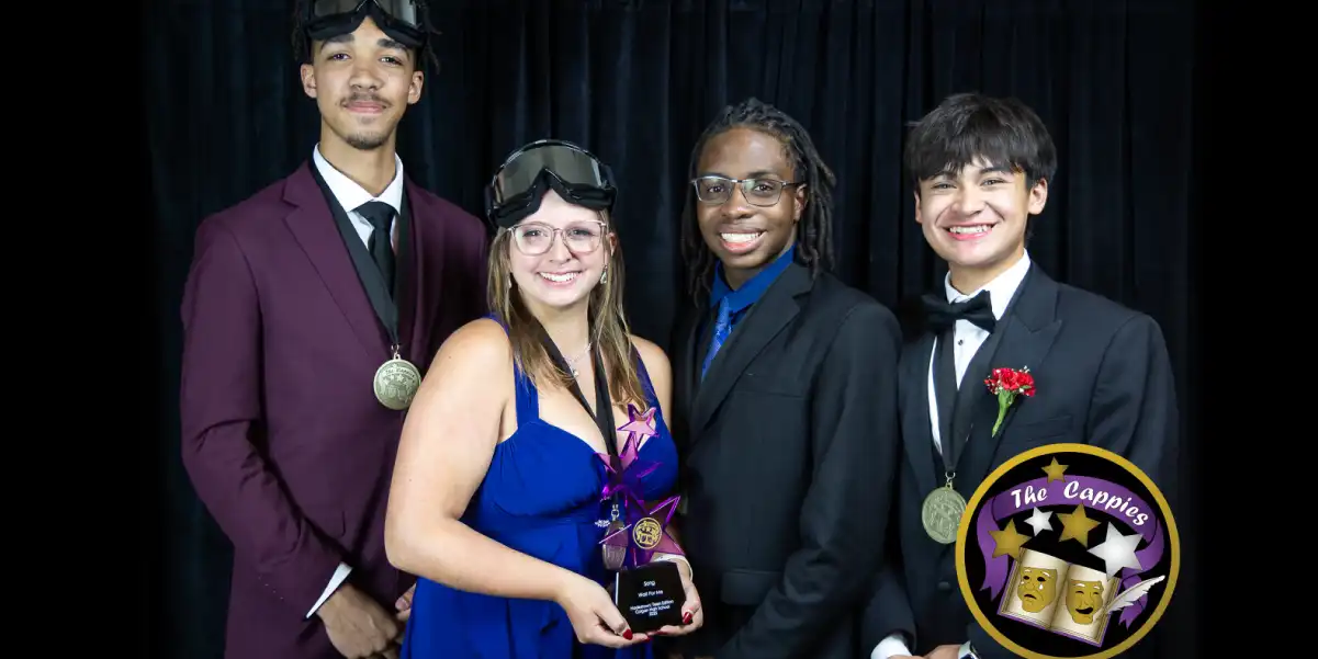 Charles J. Colgan Sr. High School theater students posing for a photo at the Cappies awards