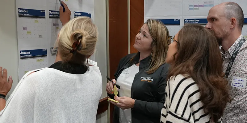 Calendar committee members discussing the instructional calendar