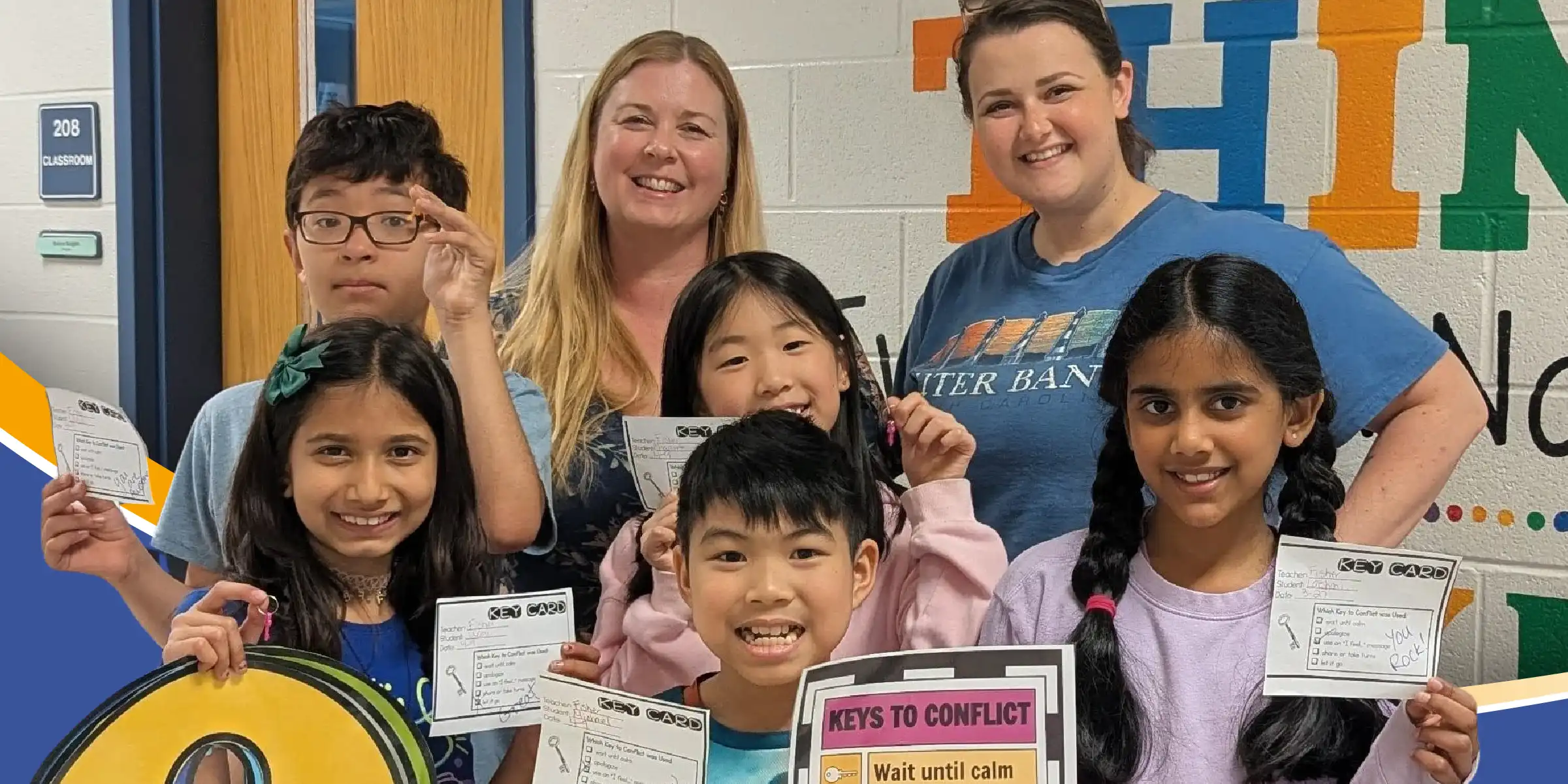 elementary school students and students with counseling program keys