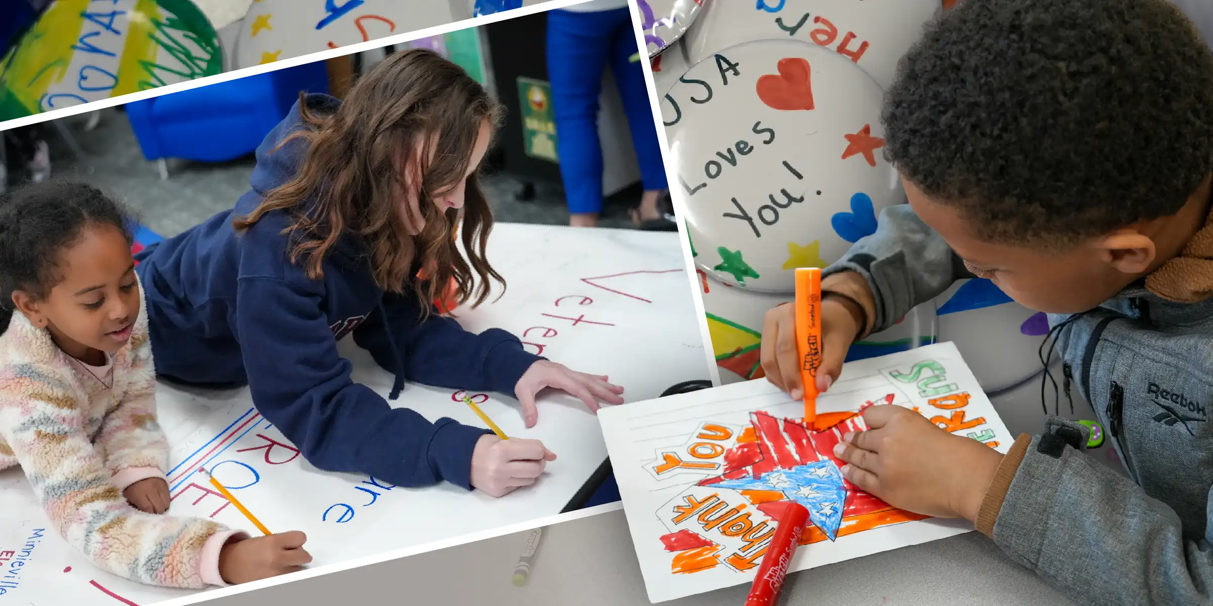Graphic showing students making crafts