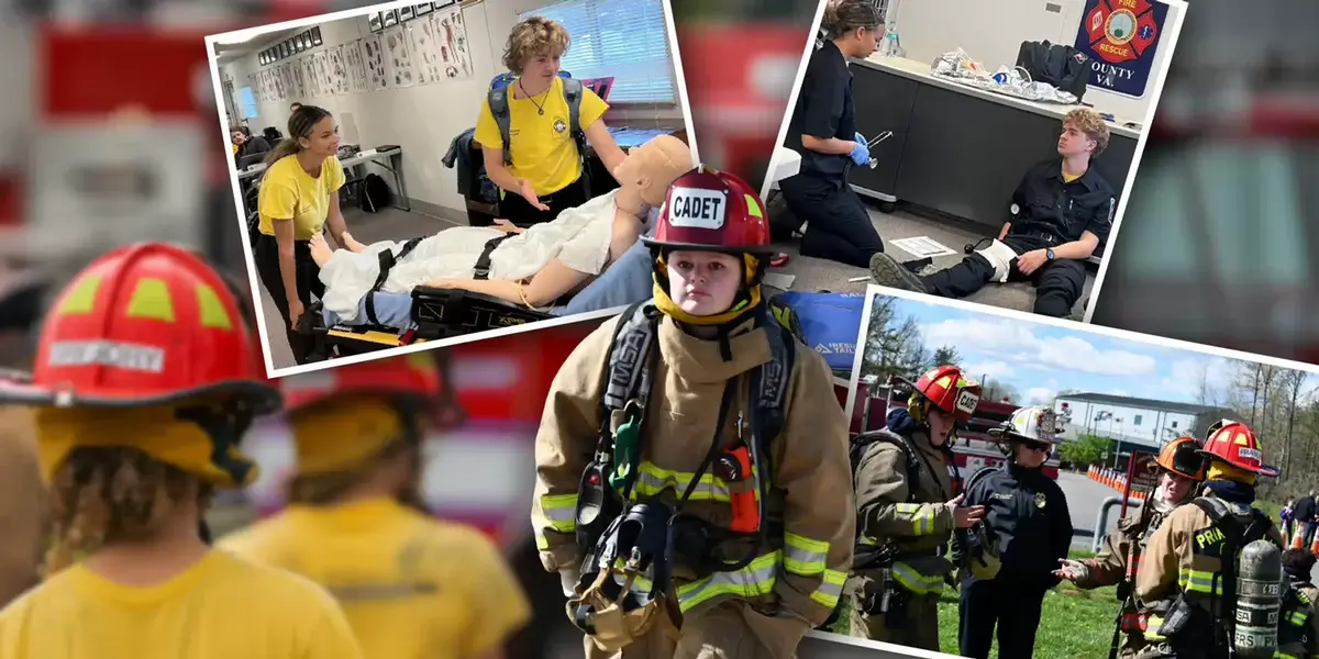 students in public safety program, students in firefighting gear