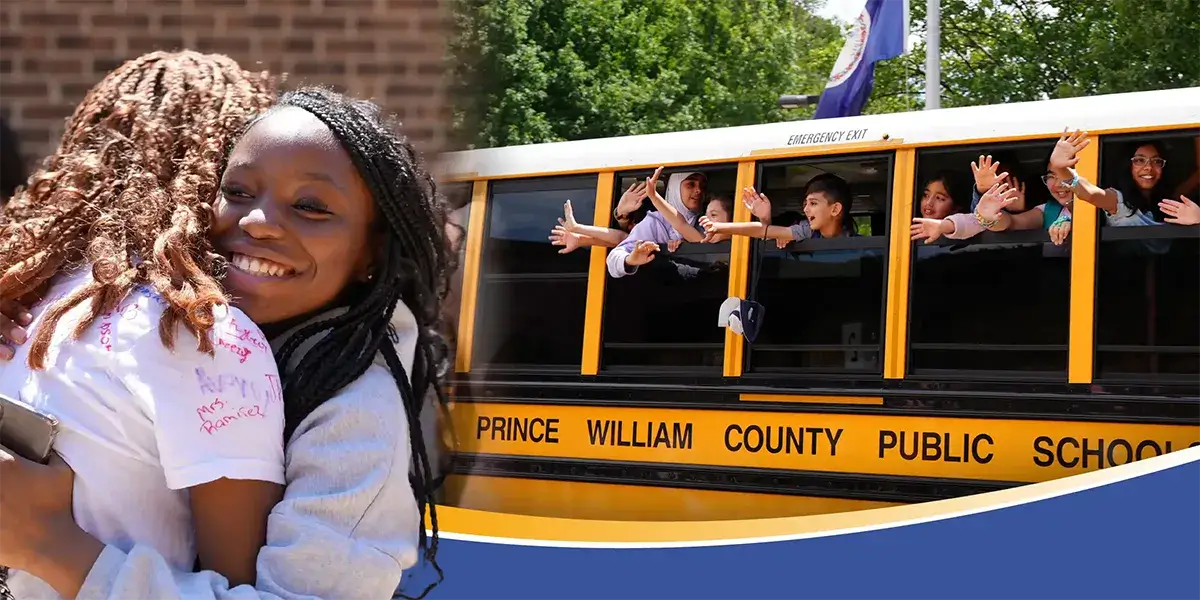 Students leaving school on the last day of the school year