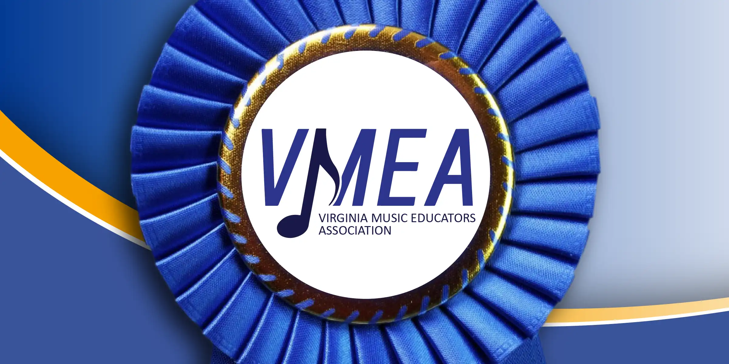Blue award ribbon with the VMEA (Virginia Music Educators Association) logo on a white center circle.