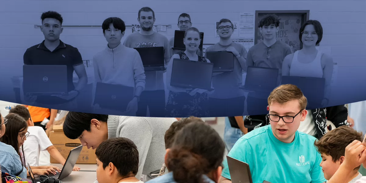 Graphic showing several students
