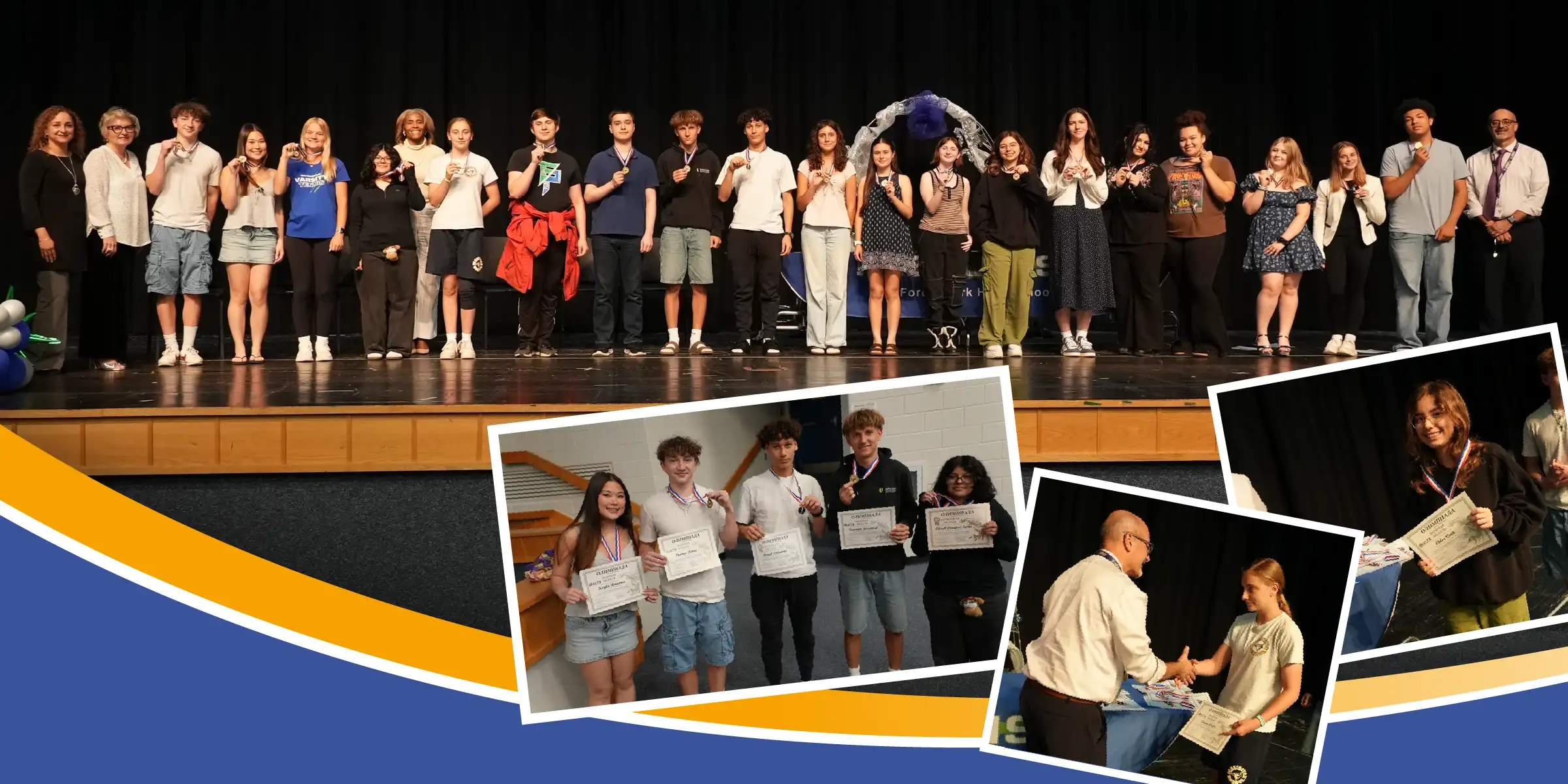collage of students with their competition awards