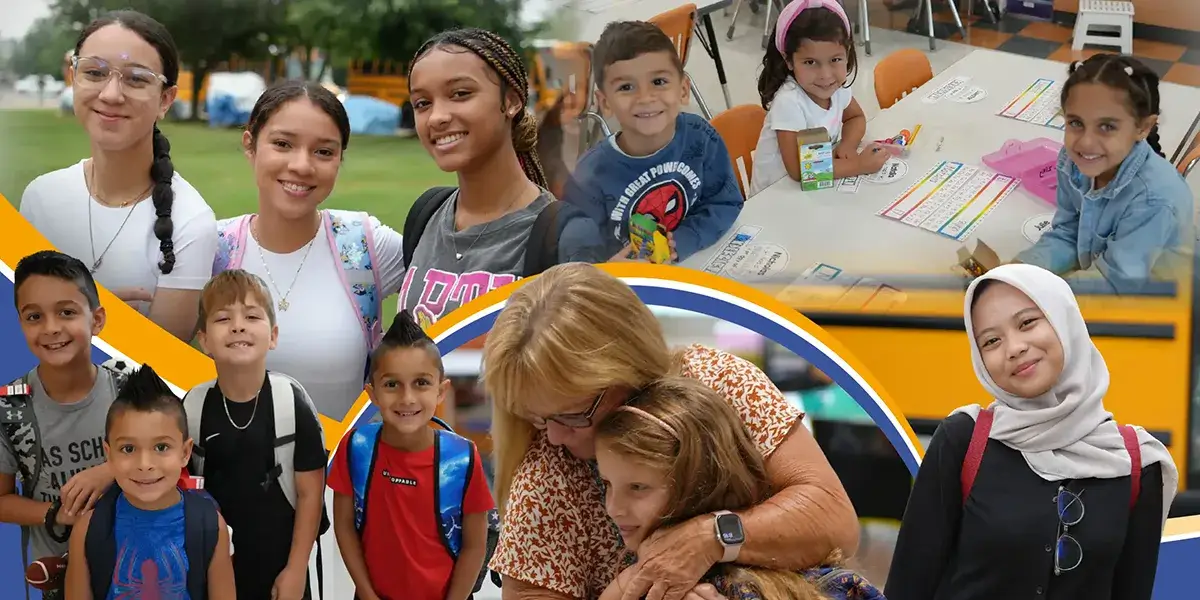 Collage of students on the first day of school