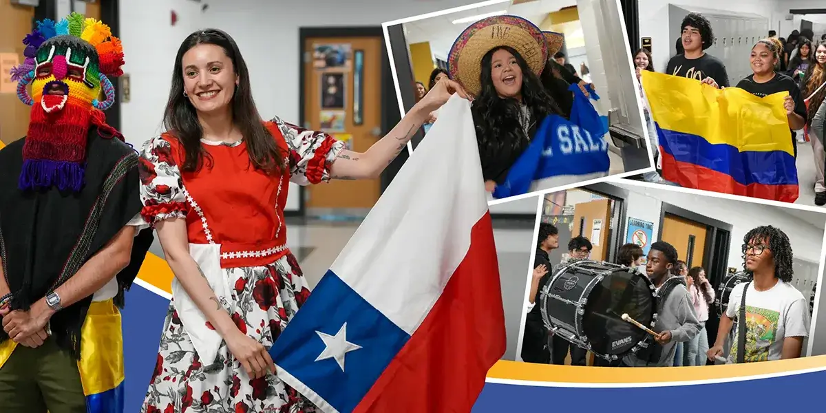 Collage of photos from the National Hispanic Heritage Month parade at Freedom High School