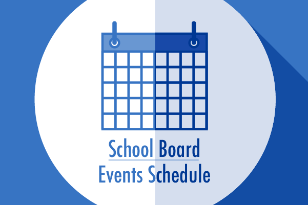 Icon of a calendar with the text: School Board Events Schedule