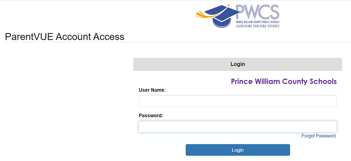 Screenshot of ParentVUE login page
