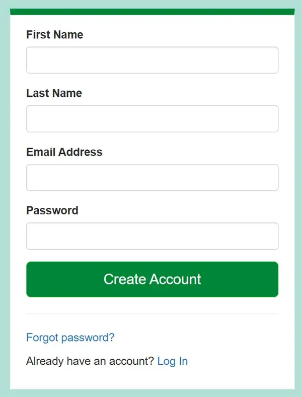 Screenshot of the Virginia Assessment Parent Portal create account section