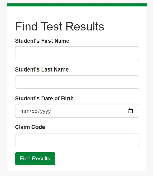 Screenshot of Virginia Assessment Parent Portal Find Test Results section