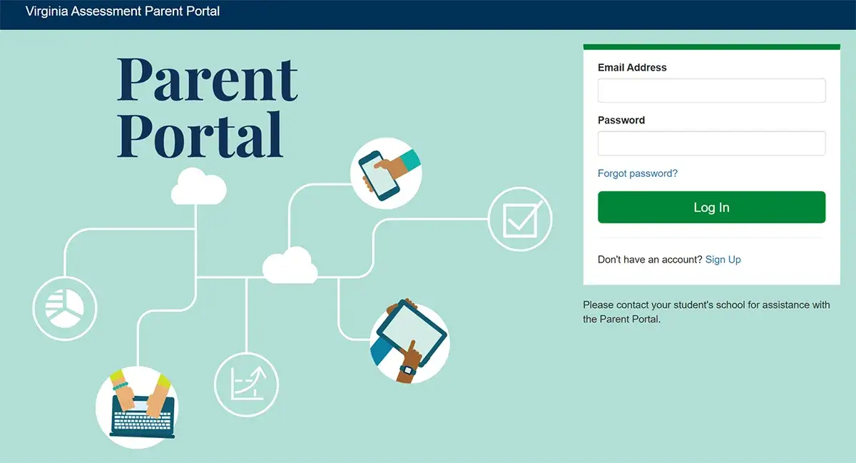 Screenshot of the Virginia Assessment Parent Portal