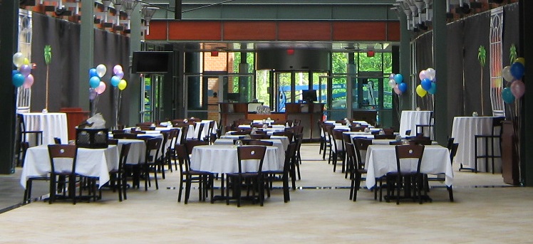 the KLC atrium decorated for a banquet/dinner event