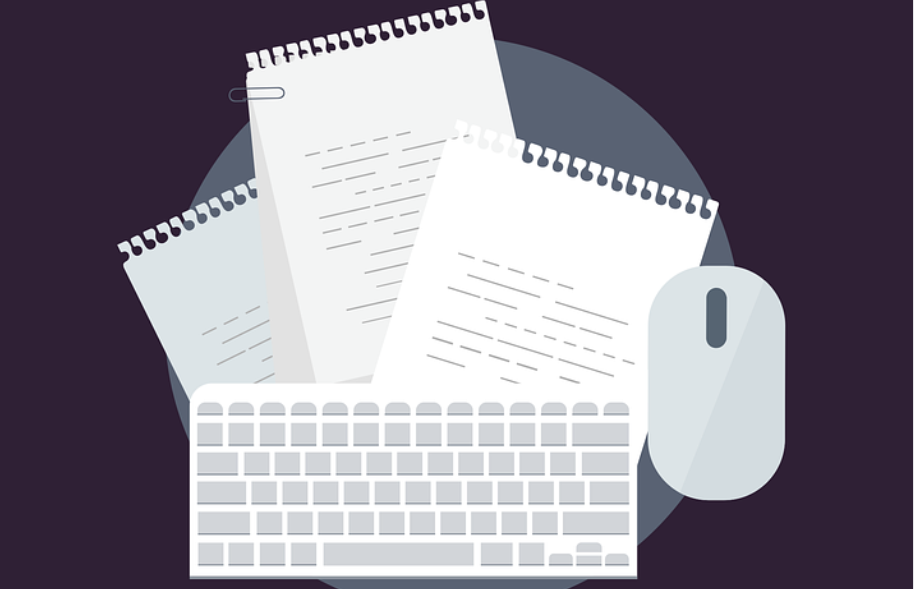drawing of a computer mouse, keyboard, and documents drawing of a computer mouse, keyboard, and documents