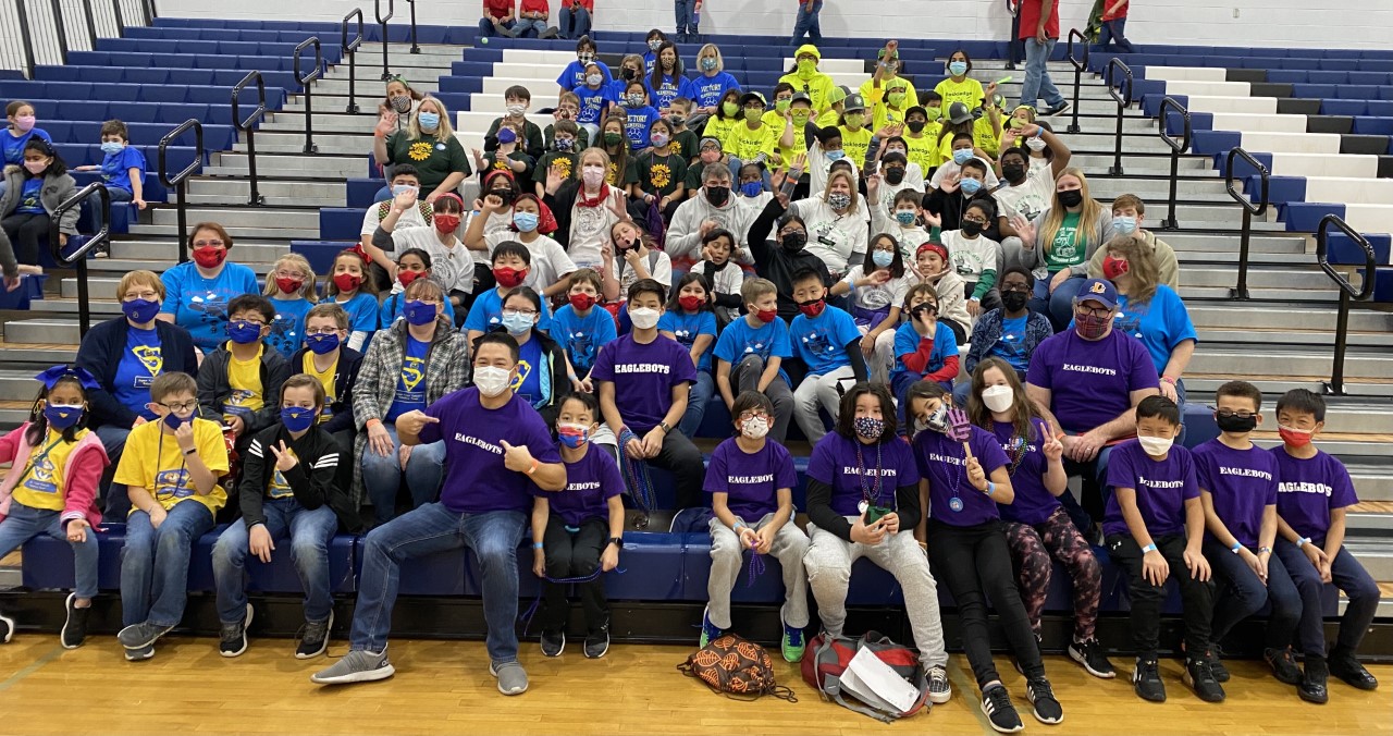 Nine 2021 FLL State Championship Robotics teams from eight different elementary schools