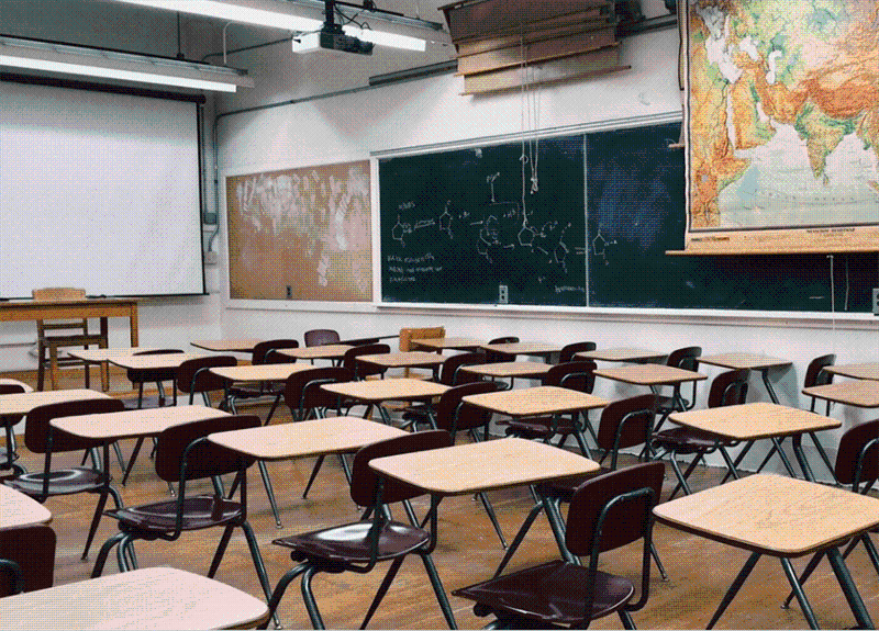Classroom with desks and chairs