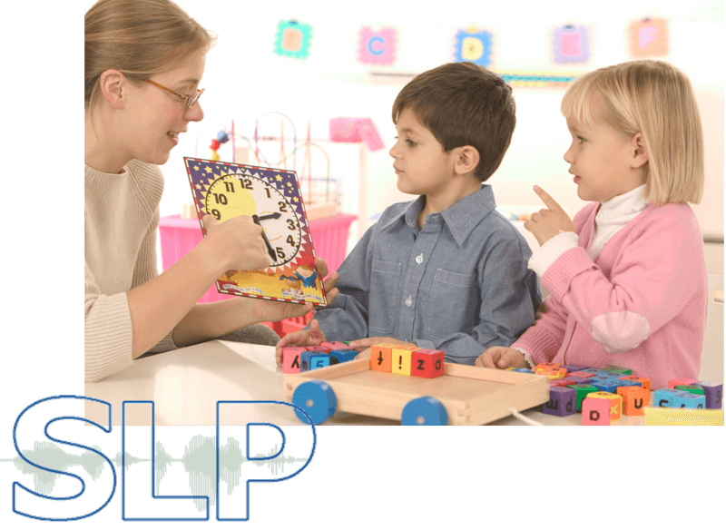 Teacher showing children how to tell time with a clock