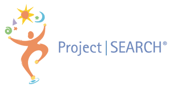 Project SEARCH logo, outline of a person juggling images of geometrical shapes