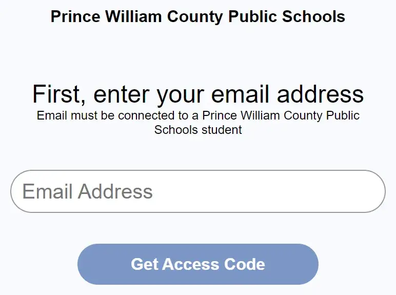 Screenshot of the webpage where parents and guardians enter their email address