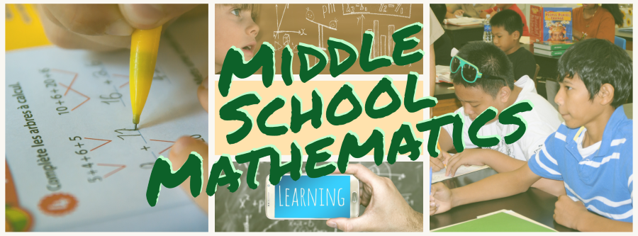 Middle School Math banner with various math-related images