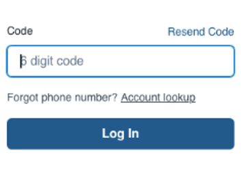 Login interface displaying a code input field with a "Resend Code" option and a "Log In" button.