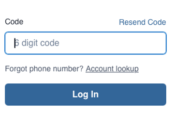 Login interface displaying a code input field with a "Resend Code" option and a "Log In" button.