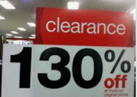 picture of a sign with clearance 130% off