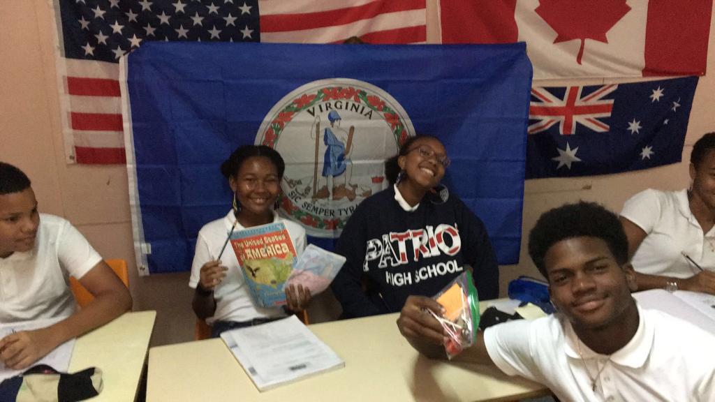 Students from Martinique enjoying the gifts send to them by the French Students at Patriot
