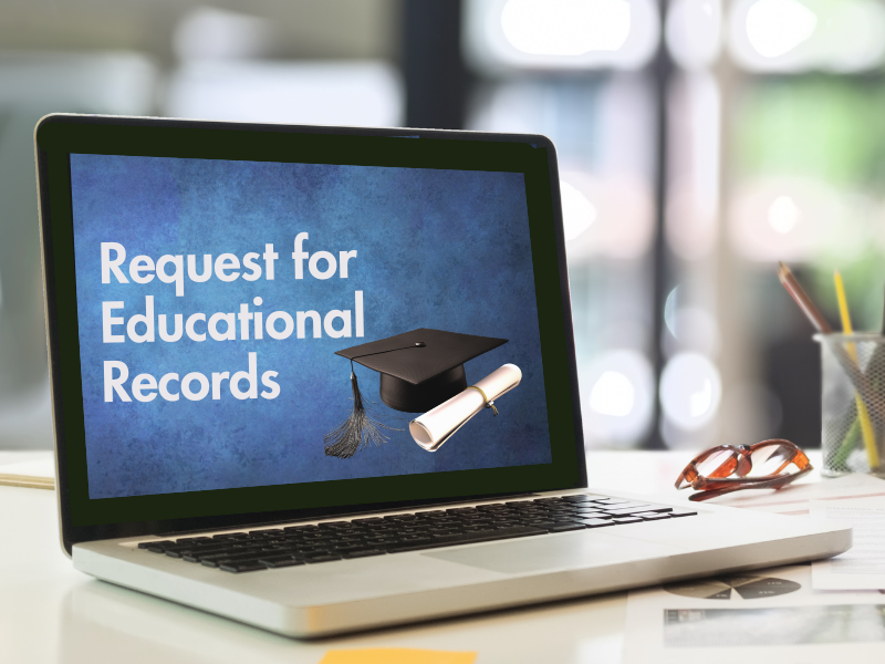 Laptop screen showing request for educational records